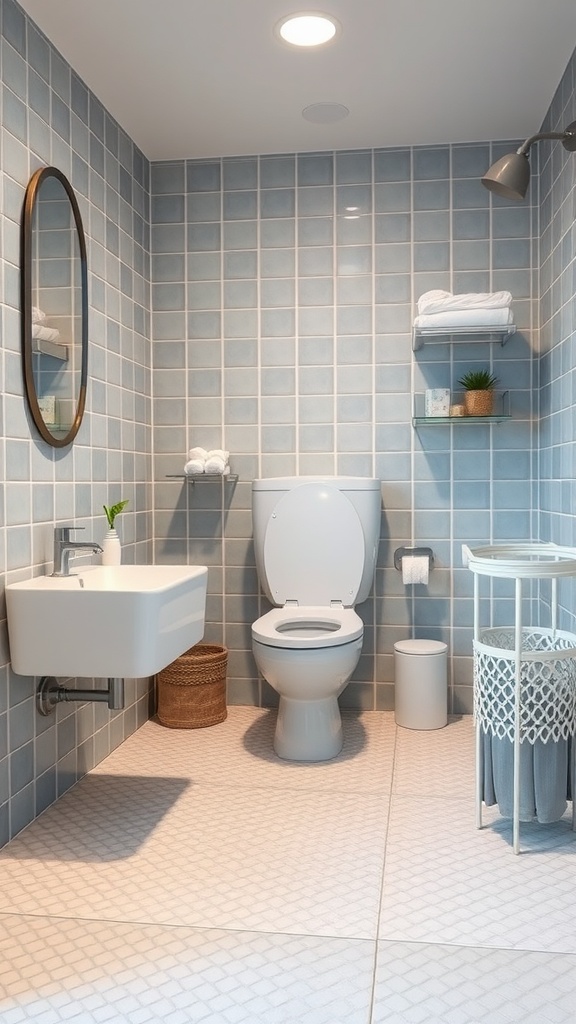 A modern bathroom with textured vinyl flooring, showcasing a clean and stylish design.