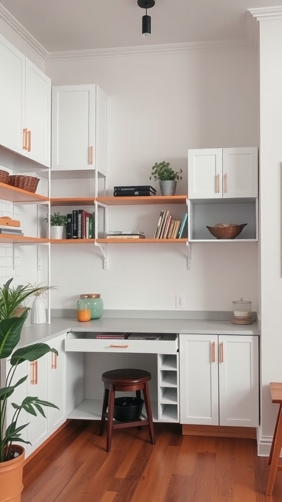 Modern small living room dining room combo with vertical storage solutions