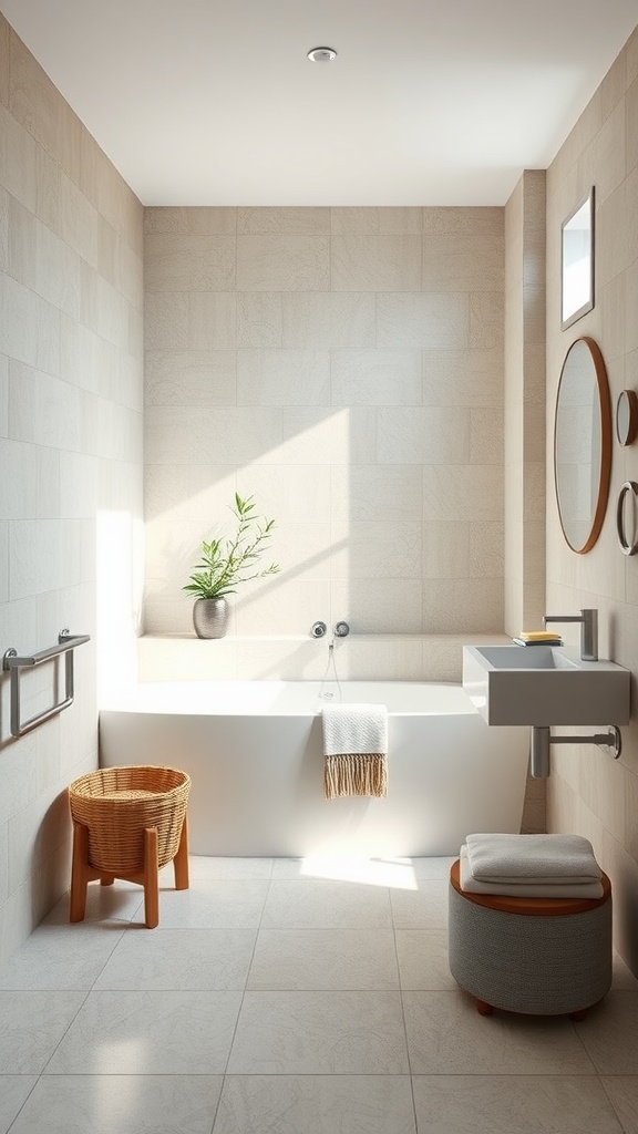 Modern bathroom with neutral tile design and minimal decor